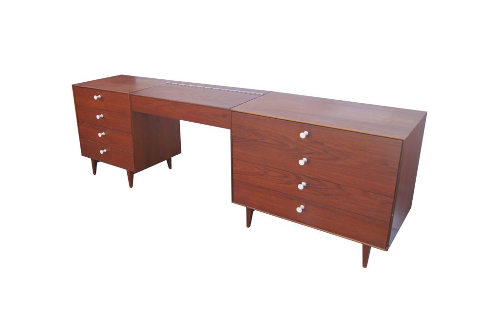 Walnut Thin Edge Double Dresser with Vanity Machine Age New England